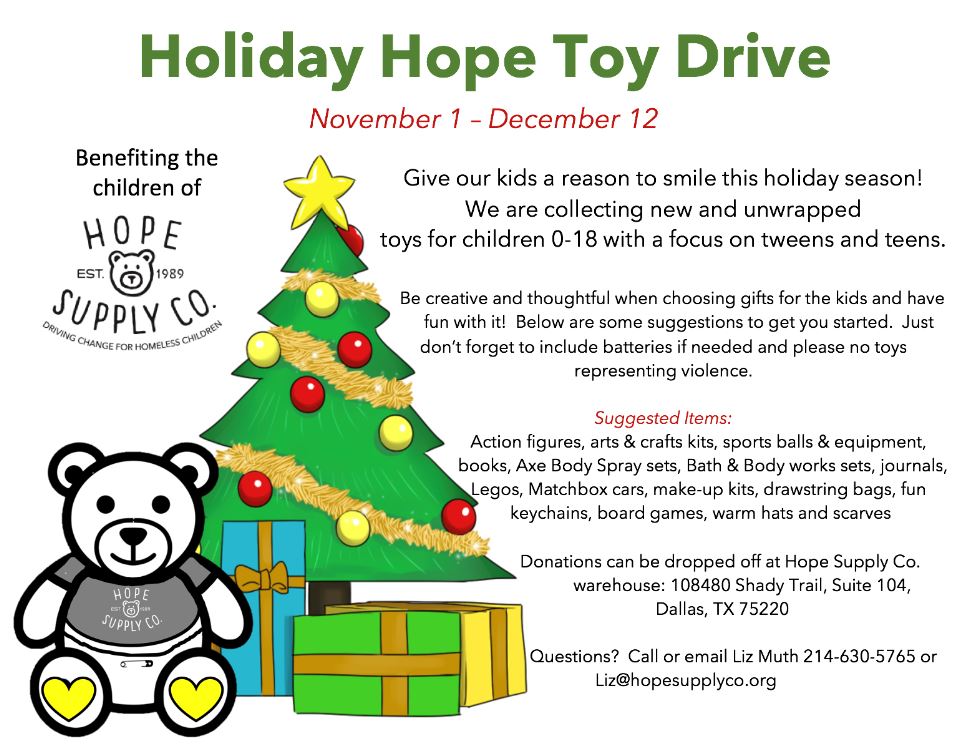 Holiday Hope Toy Drive Nov 1 - Dec 12, 2018